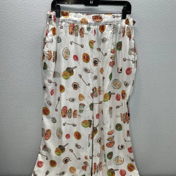 Lisa Says Gah Women’s Nora Linen Pants Size XL White/Multi — Drawstring Waist - Picture 1 of 9